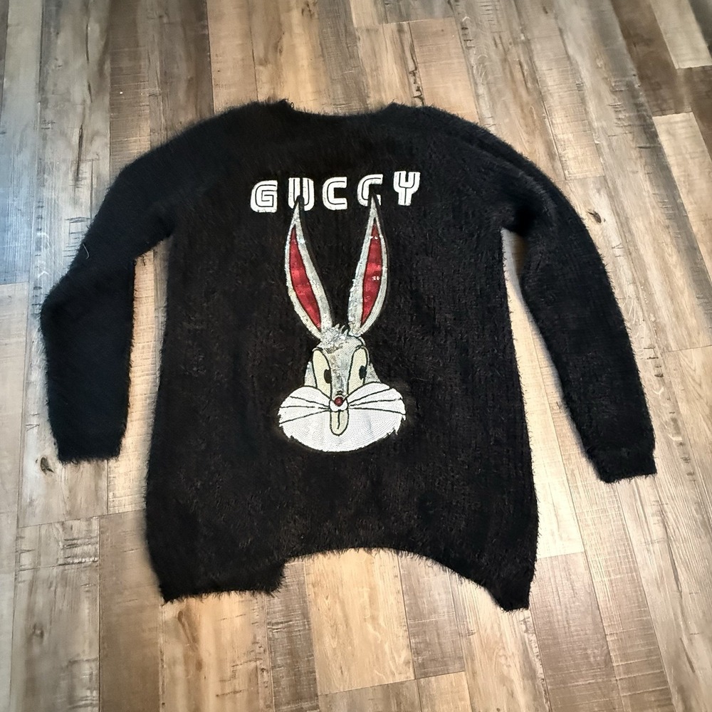 Bugs Bunny Open Cardigan Black Soft Small Made In Italy Fashion Unique